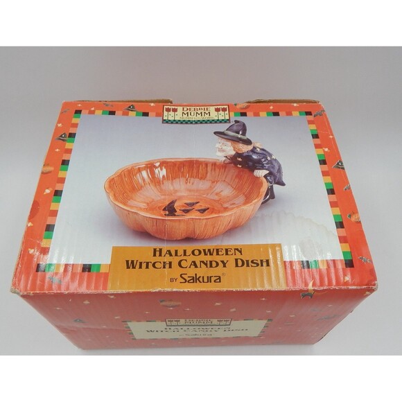 Debbie Mumm Halloween Witch Pumpkin Earthenware Candy Dish Sakura 1998 - Picture 11 of 11